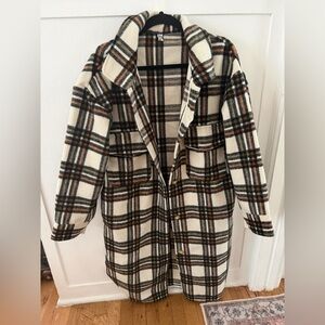Plaid Women's Coat in Cream and Brown